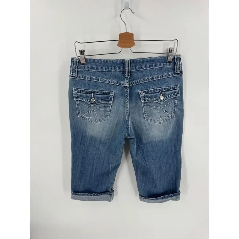 INC Denim‎ Blue Button Zipper Closure 5 Pocket Jeans Womens Capri Size 8